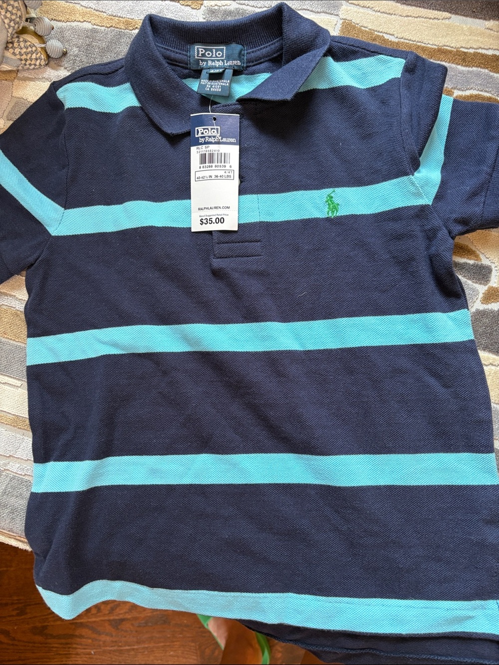 Polo by Ralph Lauren Navy and Aqua Striped Kids Polo